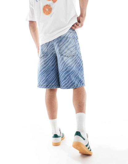 Long Length Denim Jort With Zebra Laser Print And Tint