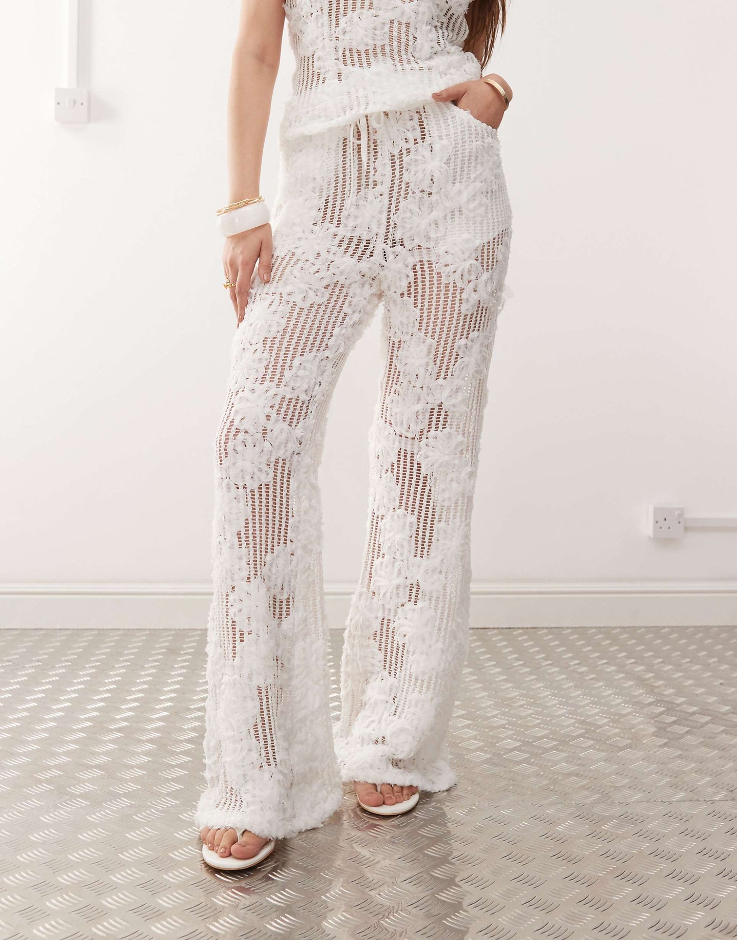 Cici Wide Leg Flare Crochet Trousers Co-Ord