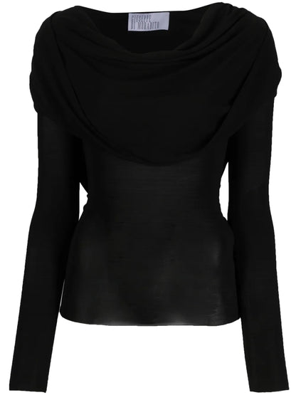 Draped-Detailing Long-Sleeve T-Shirt