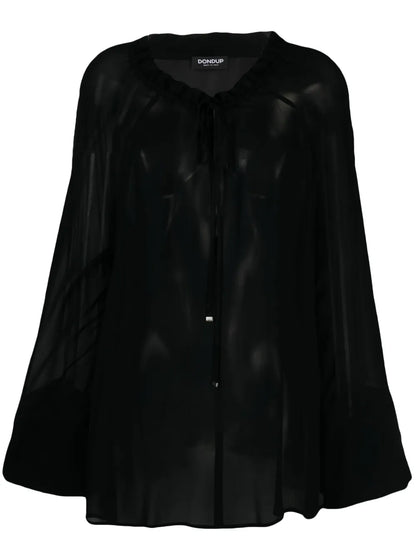 Tie-Neck Semi-Sheer Blouse