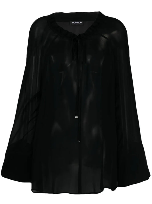Tie-Neck Semi-Sheer Blouse