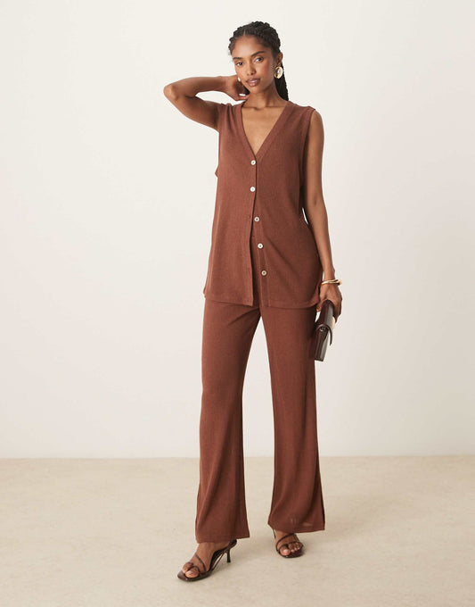 Wide Leg Textured Trousers Co-Ord