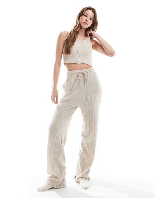 Waffle Soft Touch Cropped Vest And Trouser Lounge Set