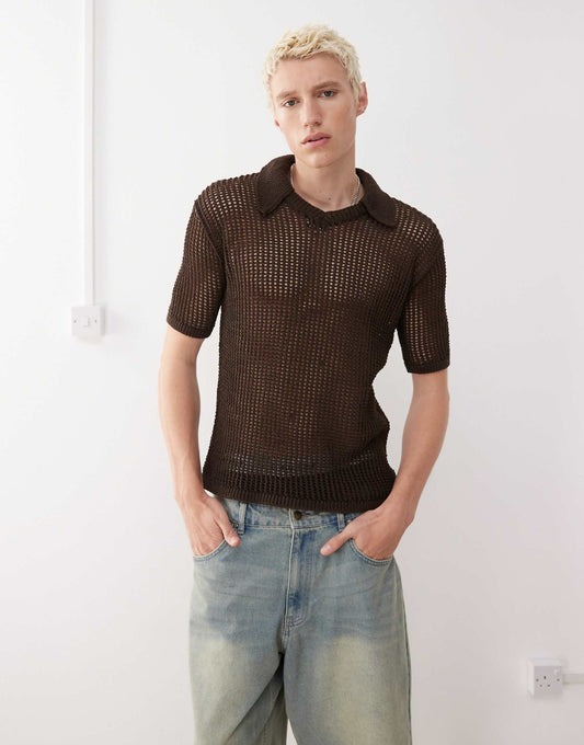 Open Stitch Knitted Polo Shirt