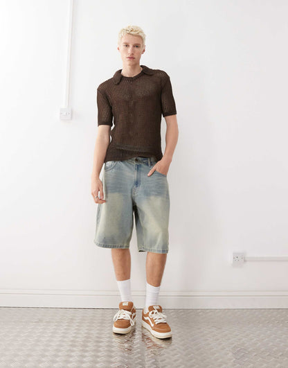 Open Stitch Knitted Polo Shirt