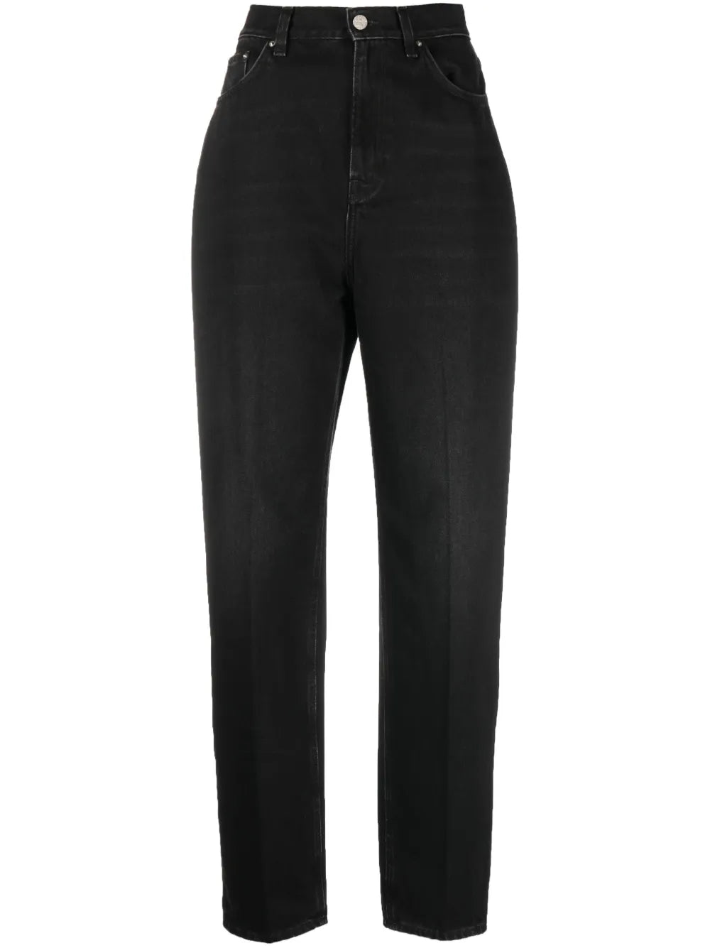 Faded-Effect Tapered-Leg Jeans