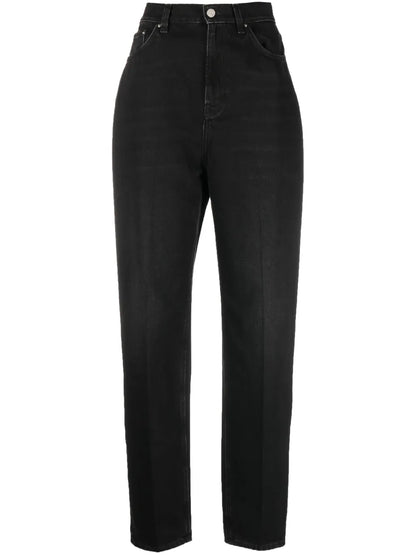 Faded-Effect Tapered-Leg Jeans