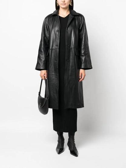 Raglan-Sleeves Leather Coat