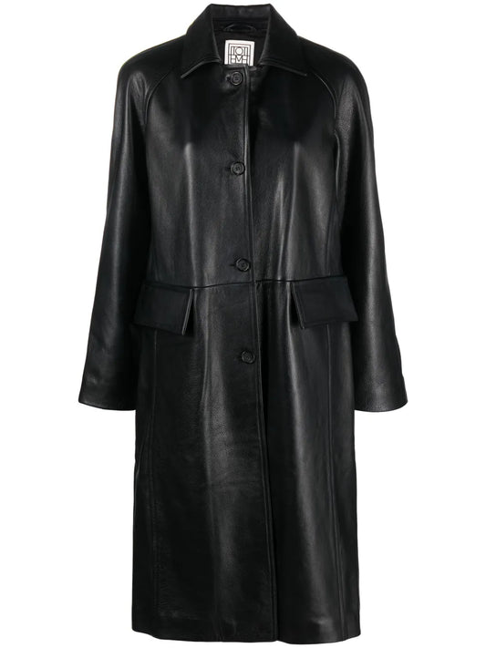 Raglan-Sleeves Leather Coat