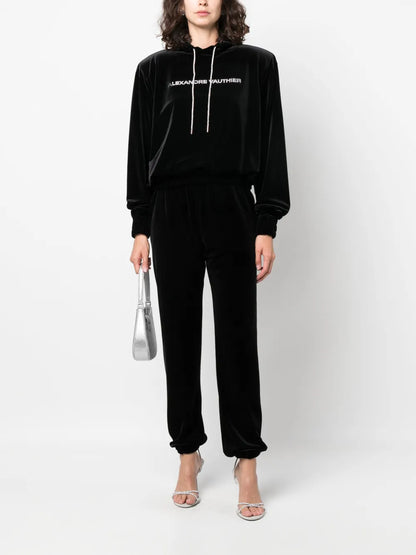 Logo-Appliqué Velvet Hoodie