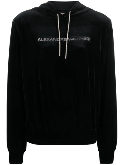 Logo-Appliqué Velvet Hoodie