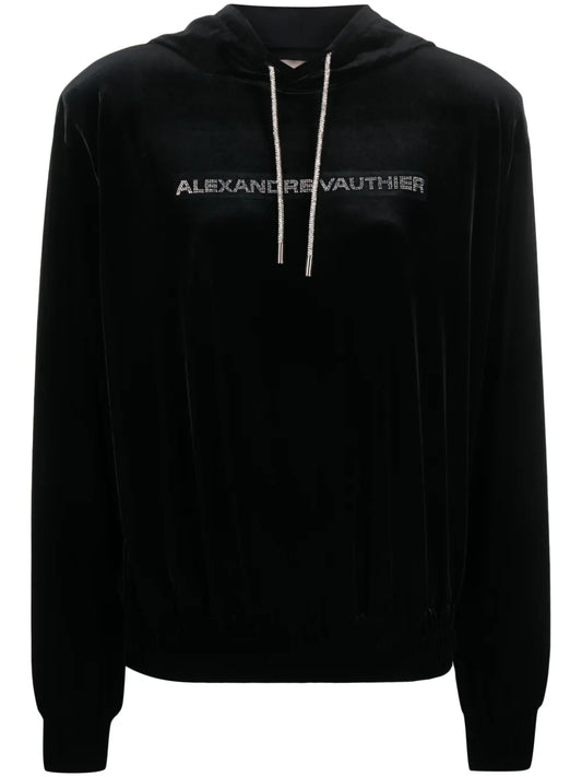 Logo-Appliqué Velvet Hoodie