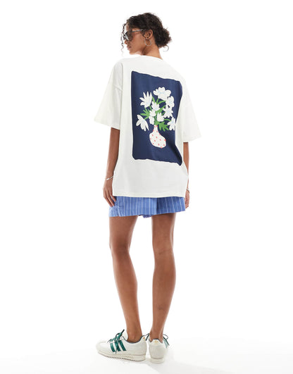 Oversized Tee With Vase Back Print Graphic