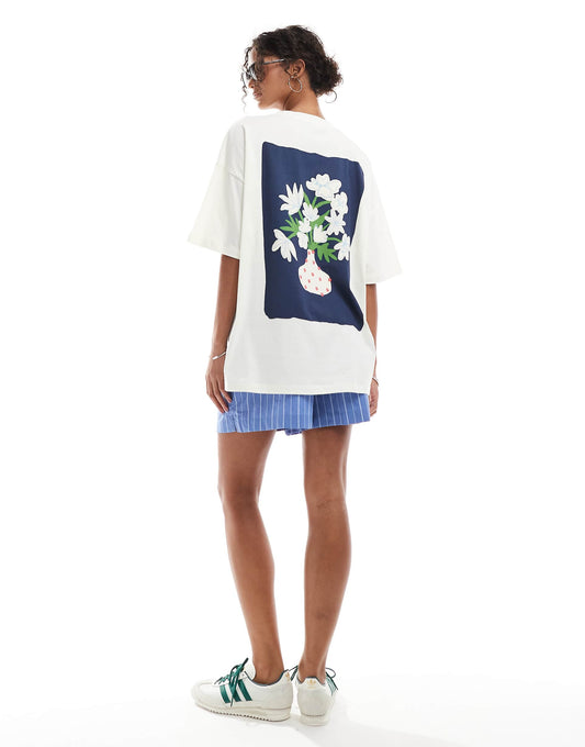 Oversized Tee With Vase Back Print Graphic