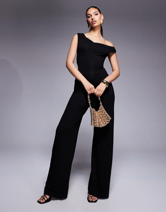 Fallen Twist Shoulder With Lace Up Back Jumpsuit