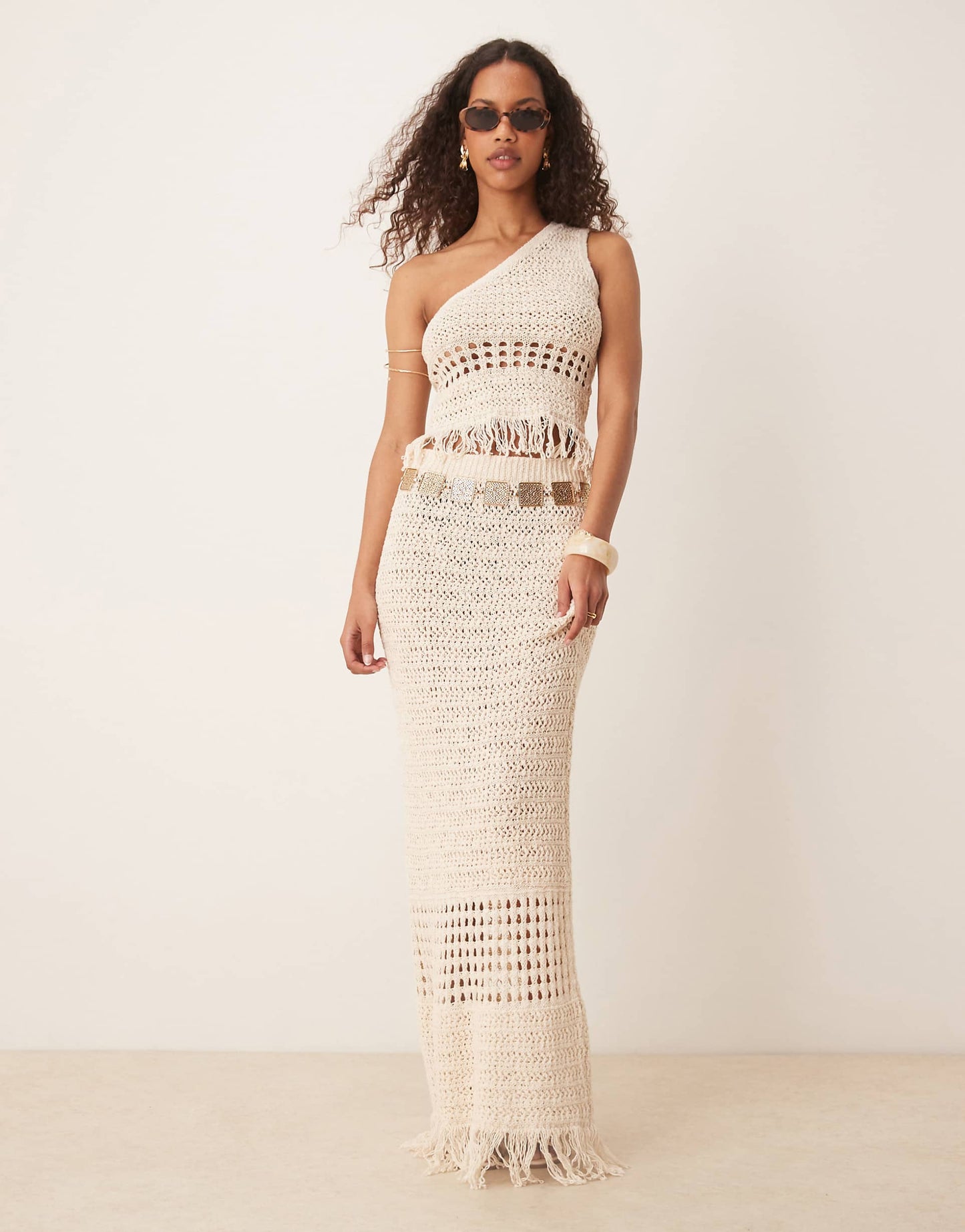 Co-Ord One Shoulder Crochet Stitch Top