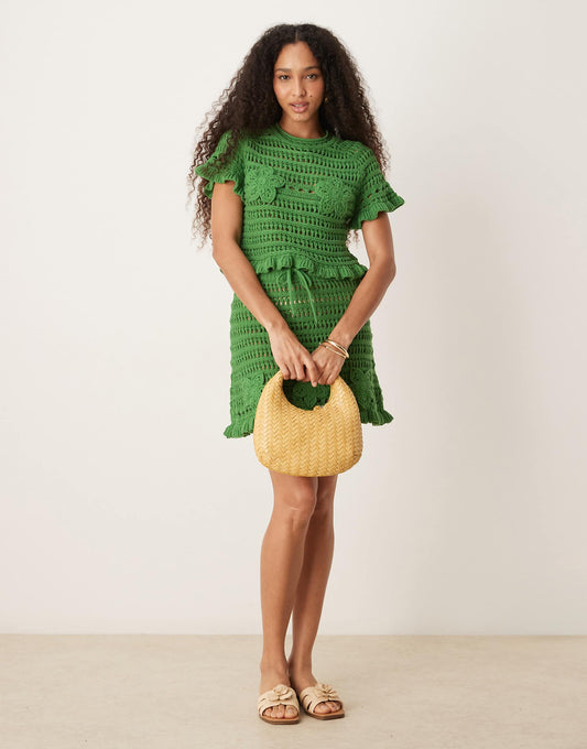Co-Ord Open Stitch Mini Skirt With Crochet Applique