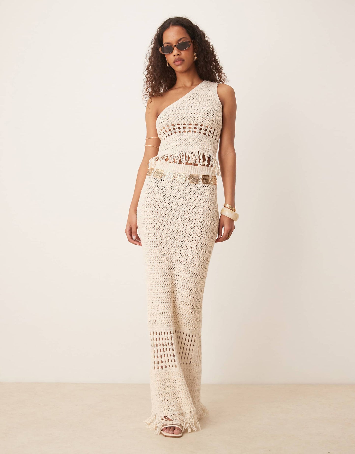 Co-Ord Crochet Stitch Maxi Skirt With Fringing