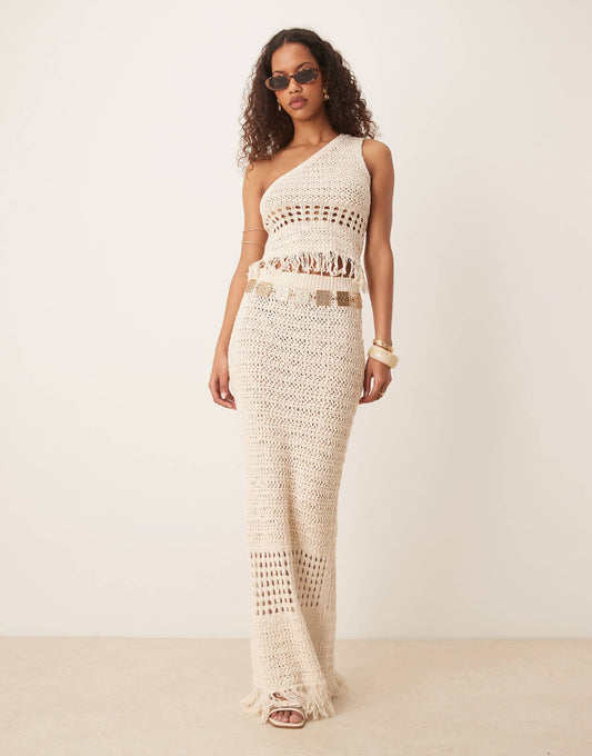 Co-Ord Crochet Stitch Maxi Skirt With Fringing