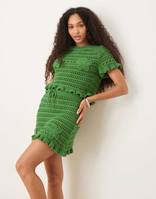 Co-Ord Open Stitch T-Shirt With Crochet Applique