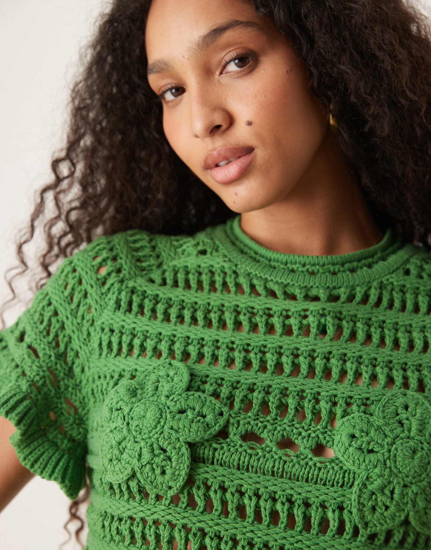 Co-Ord Open Stitch T-Shirt With Crochet Applique
