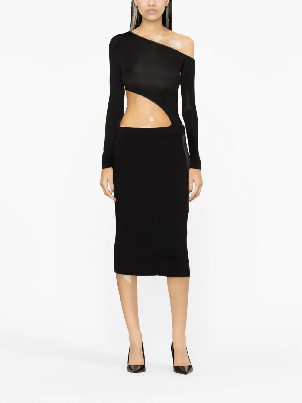 Ribbed Silk-Blend Pencil Skirt