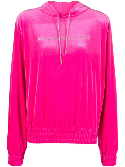 Logo-Appliqué Velvet Hoodie