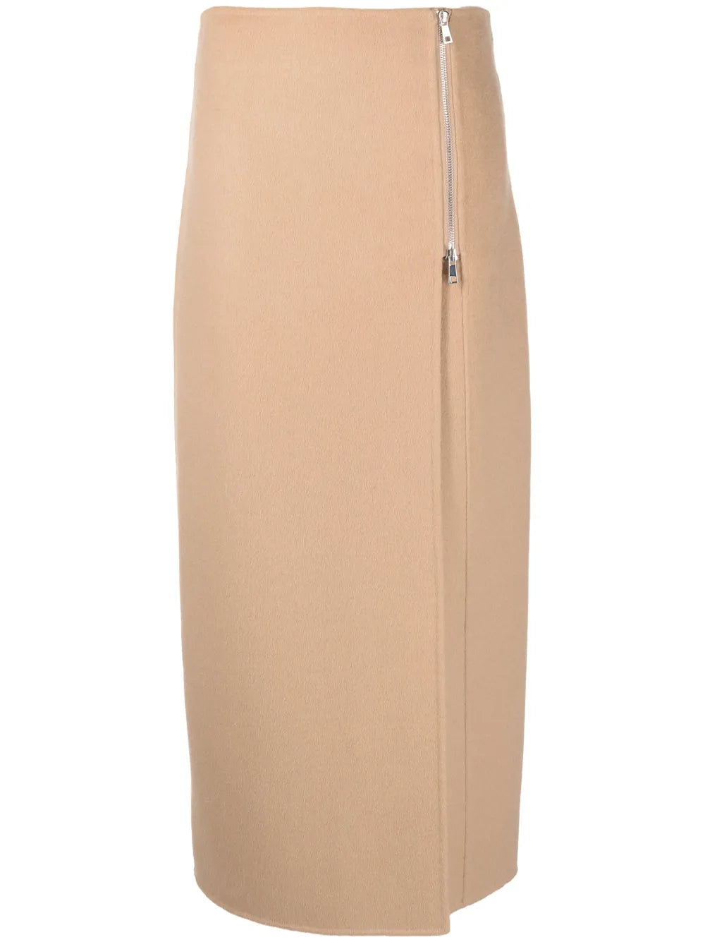 Zip-Up Straight Wool Skirt