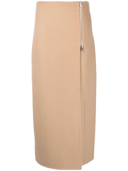 Zip-Up Straight Wool Skirt
