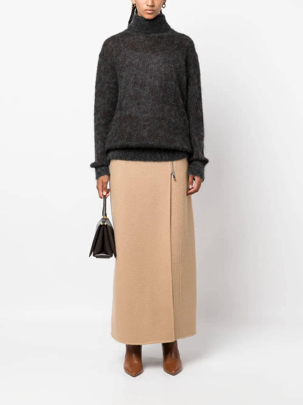 Zip-Up Straight Wool Skirt