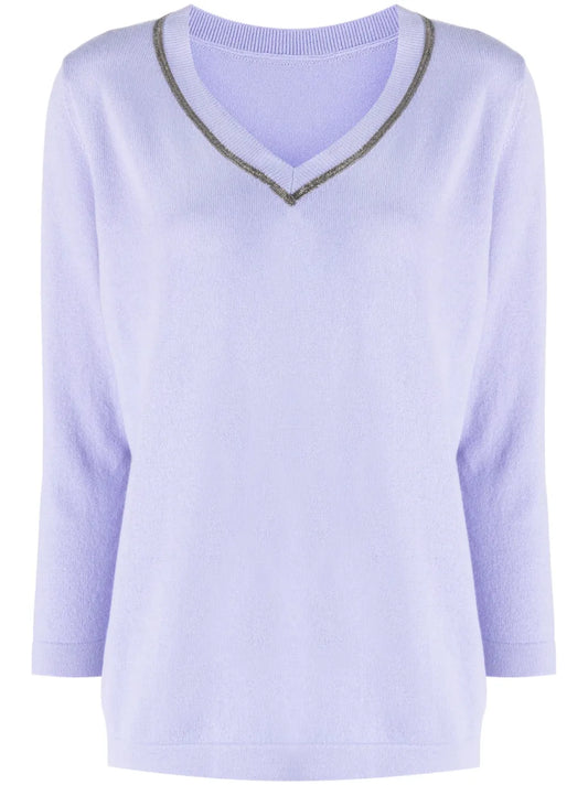 Embellished V-Neck Knit Top
