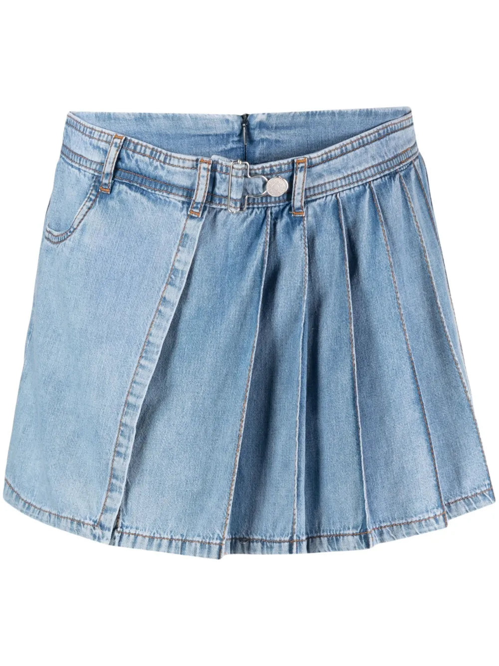Pleated Layered Denim Shorts