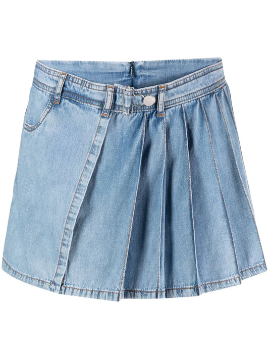 Pleated Layered Denim Shorts