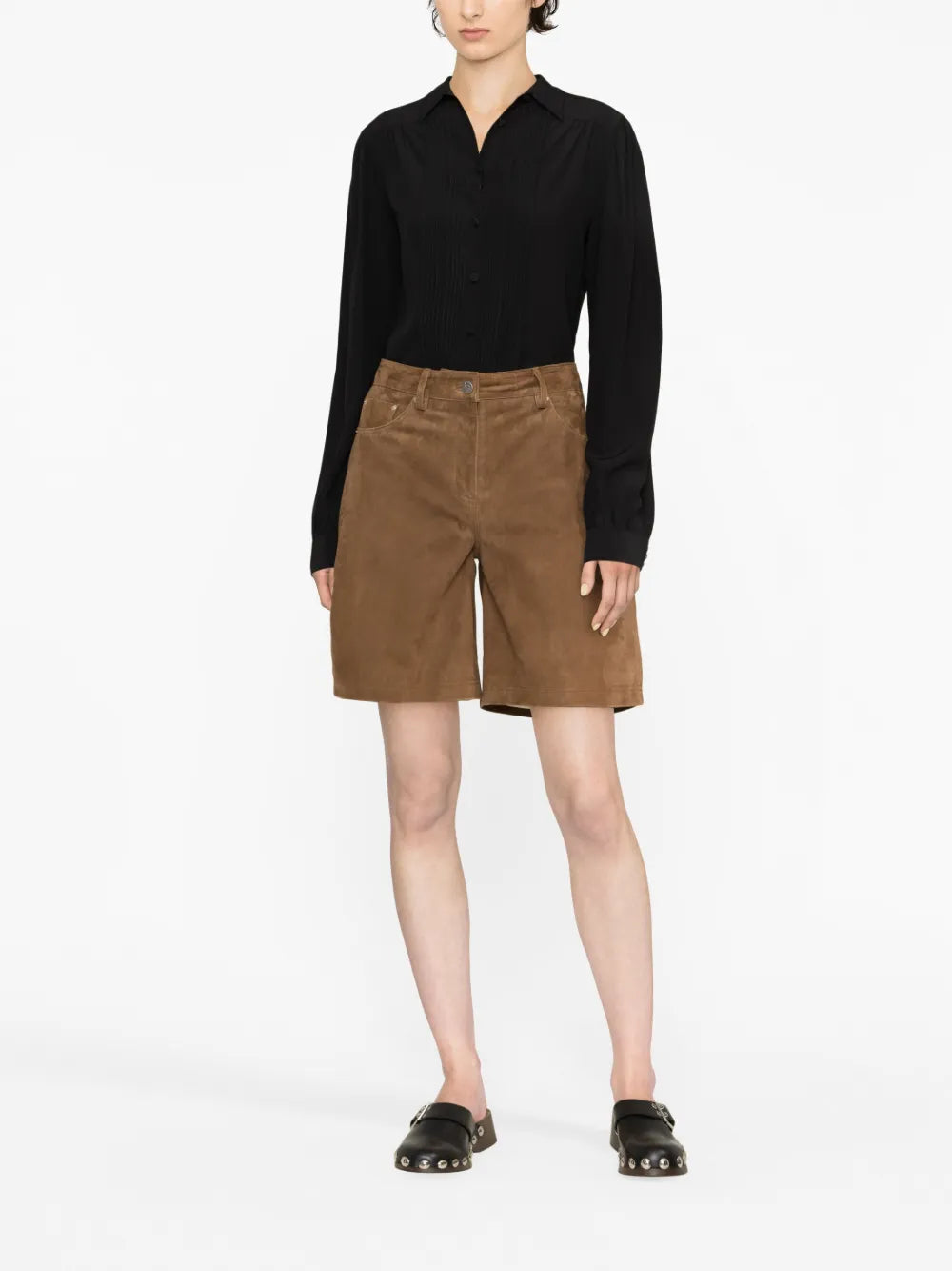 Ribbed-Detail Silk Blouse