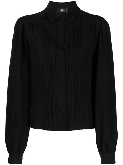 Ribbed-Detail Silk Blouse
