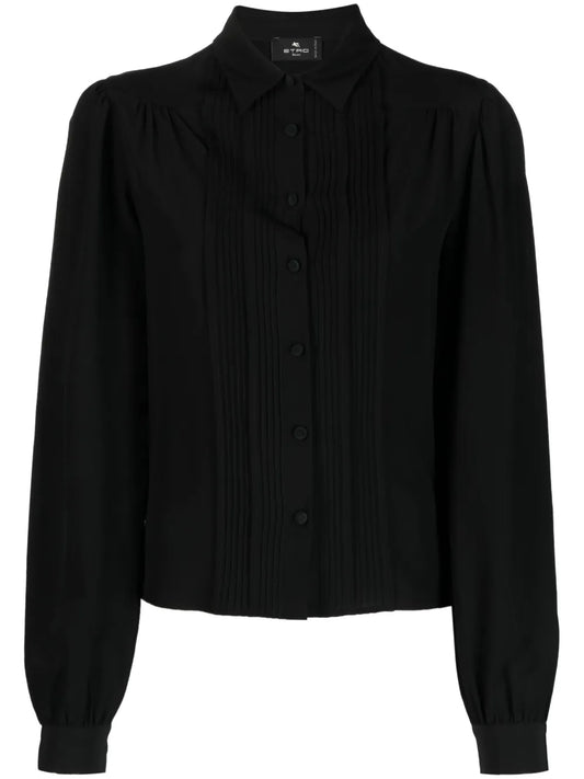 Ribbed-Detail Silk Blouse