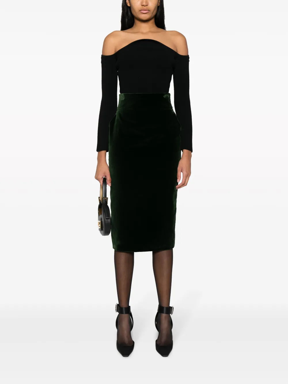 Cotton Velvet Midi Skirt
