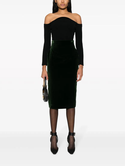 Cotton Velvet Midi Skirt