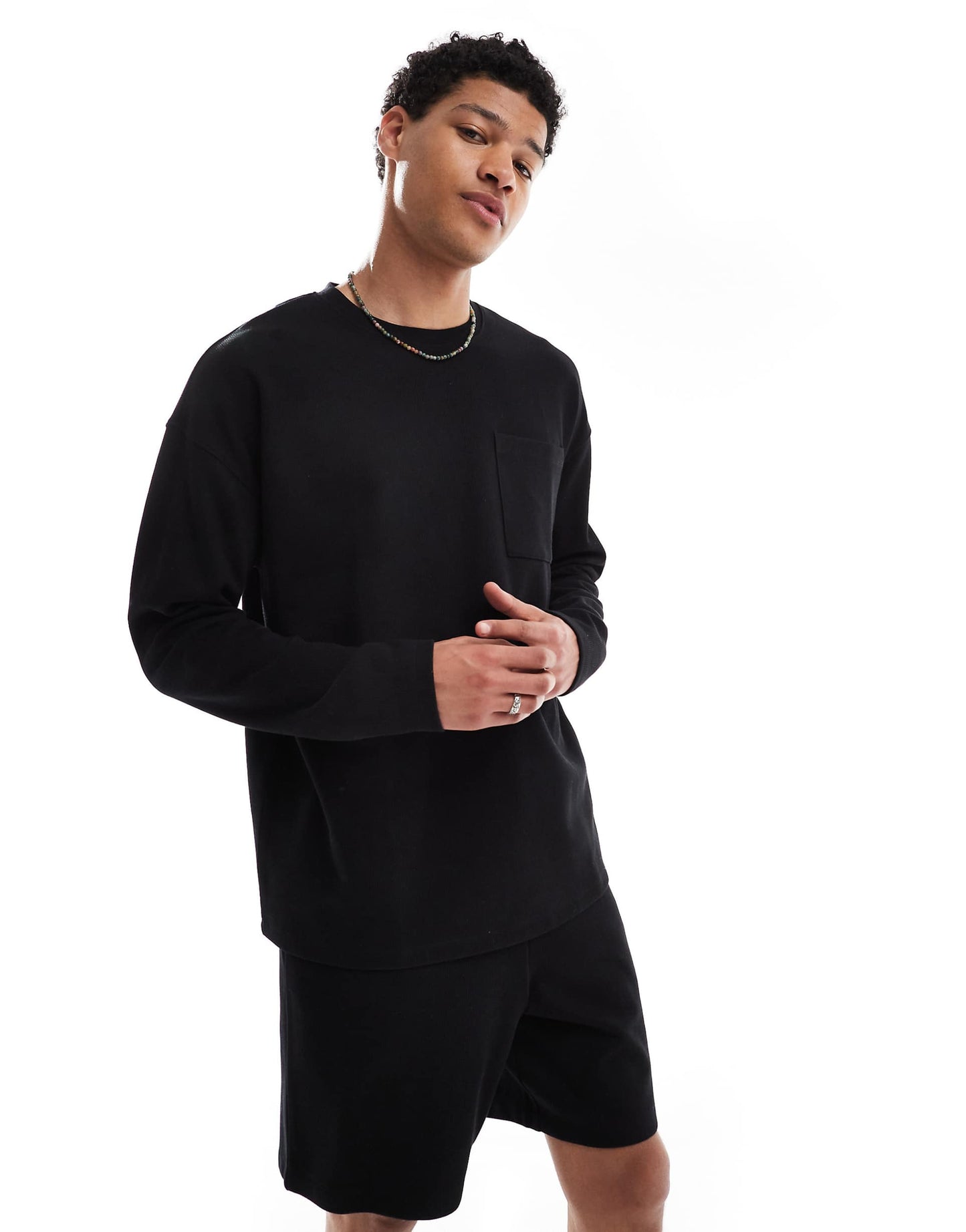 Long Sleeve Rib T-Shirt Co-Ord Black