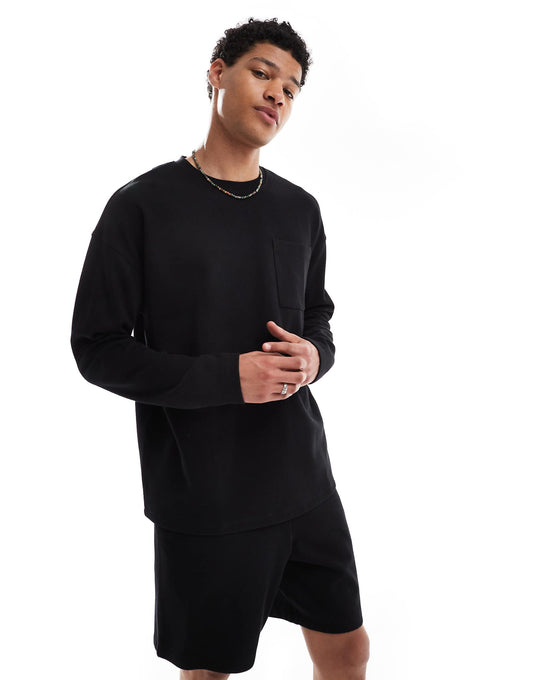 Long Sleeve Rib T-Shirt Co-Ord Black