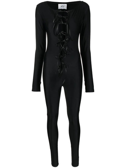 Lace-Up Satin Catsuit