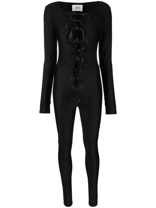 Lace-Up Satin Catsuit