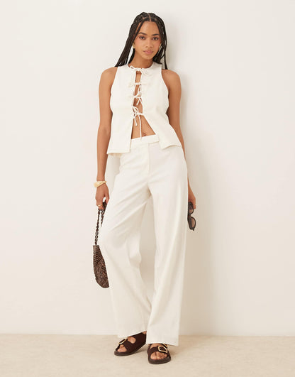 Tie Front Linen Mix Waistcoat Co-Ord