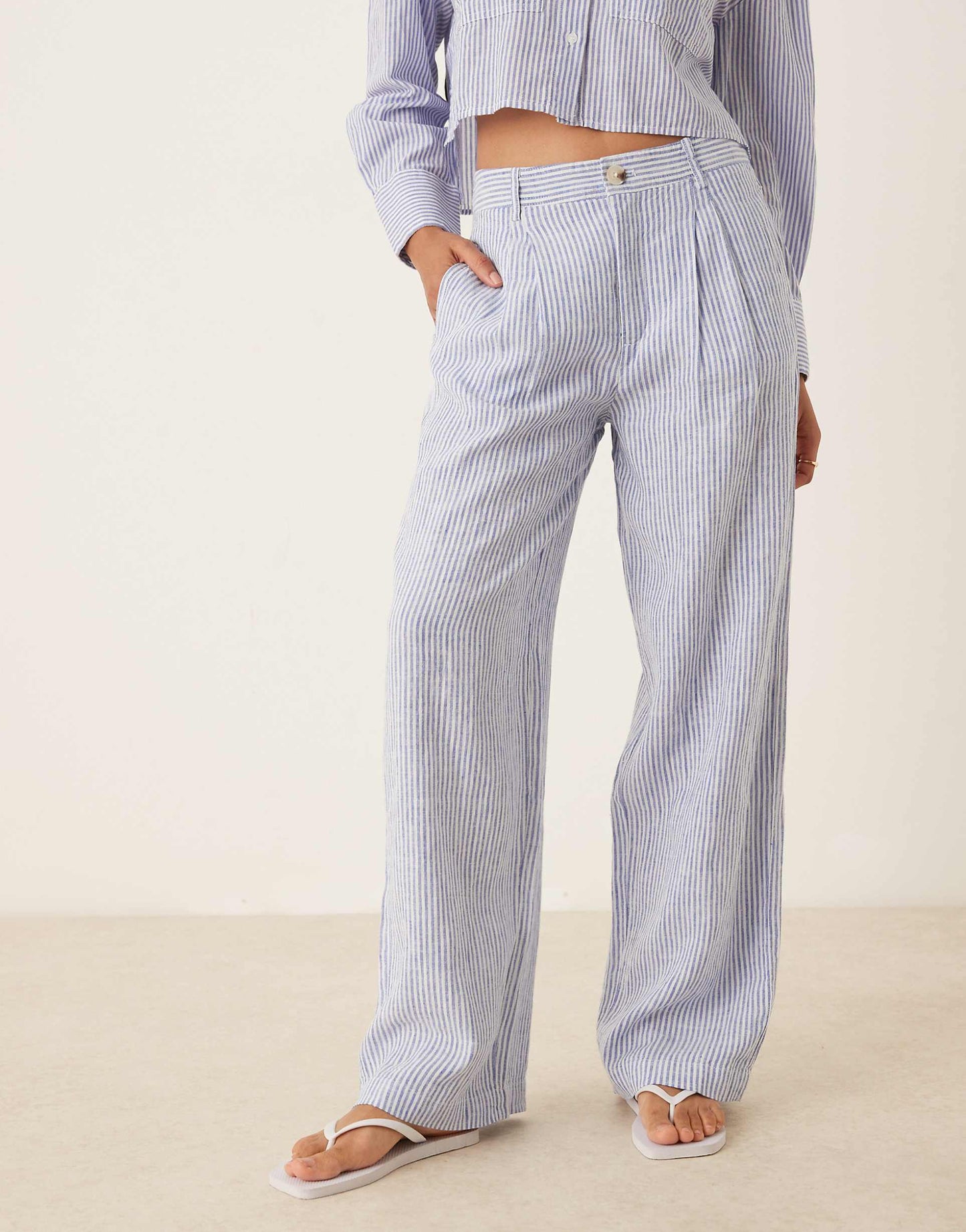 Linen Mix Stripe Elasticated Waist Trouser Co-Ord
