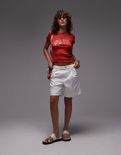 Longline Straight Denim Shorts