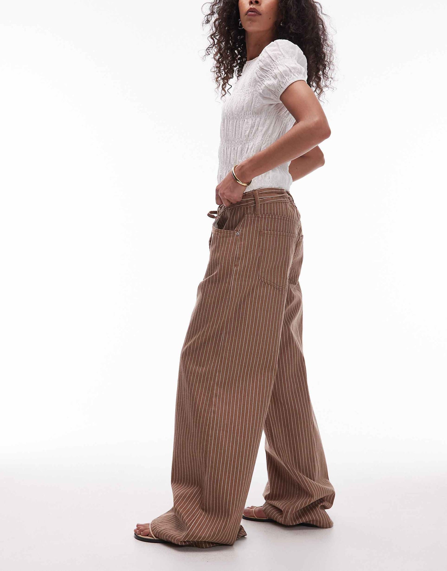 Tie Waist Relaxed Baggy Striped Jean