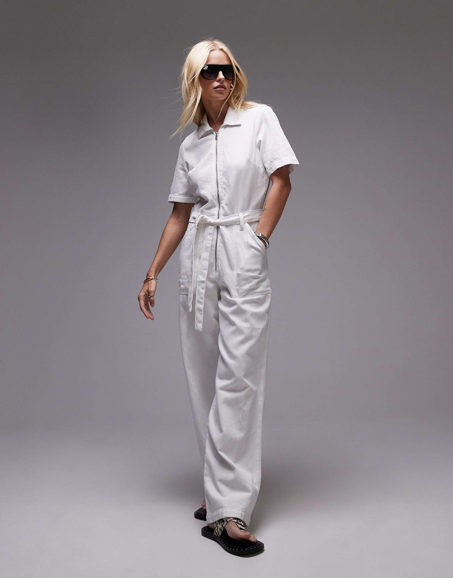 Relaxed Denim Zip Thru Jumpsuit
