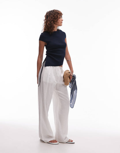 Tie Side Ruched Knitted T-Shirt