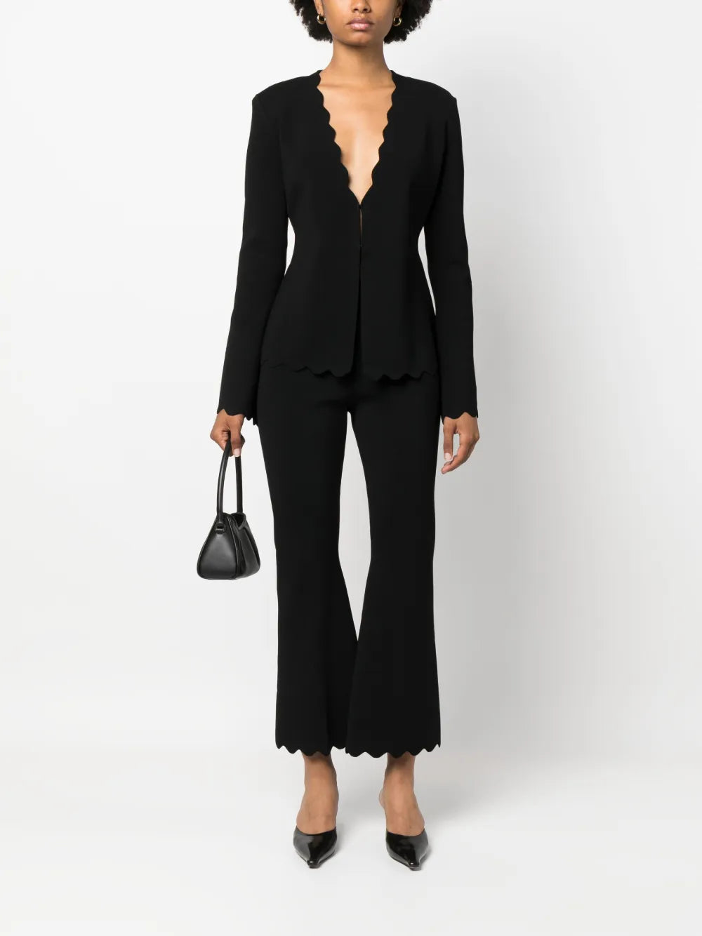 Flared Scallop-Trim Trousers