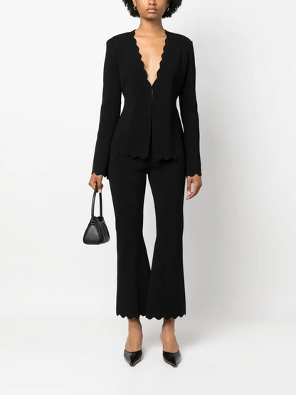 Flared Scallop-Trim Trousers